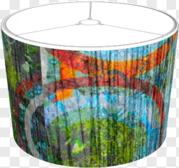 Abstract colorful cylindrical lamp shade on a transparent background.