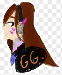 Anime girl with headphones in profile on a transparent background.