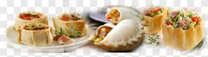 Baked stuffed dumplings with savory filling on a transparent background.
