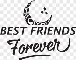 A black moon and star design with the text Best Friends Forever on a transparent background.