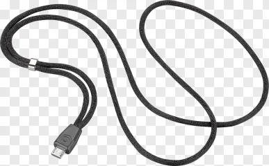 A black lanyard micro USB charging cable is displayed on a transparent background.