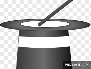A black magic top hat with wand cartoon vector PNG transparent graphic for magical designs.