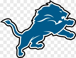 A blue leaping lion logo with a white outline on a transparent background.