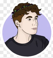 Digital illustration of a boy wearing a flower crown on a transparent background.