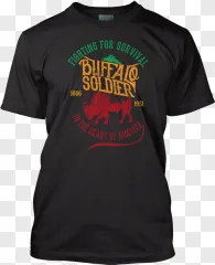 A vintage Buffalo Soldier t shirt graphic on a transparent background.