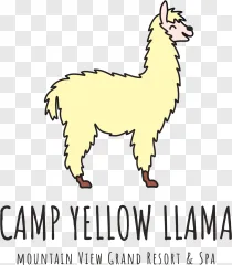 A camp yellow llama logo cartoon animal on a transparent background.