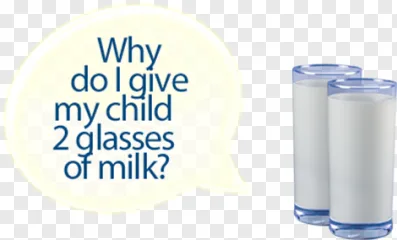 A speech bubble asking about giving a child two glasses of milk on a transparent background.