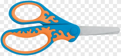 Children safety scissors with an orange flame pattern on a transparent background.
