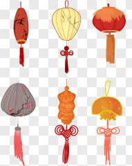 Chinese lanterns with tassels and knots on a transparent background.