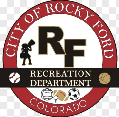 City of Rocky Ford Recreation Department logo featuring sports icons on a transparent background.