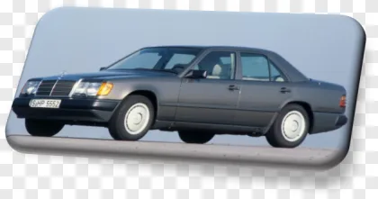 Classic grey mercedes sedan car shown on a transparent background.