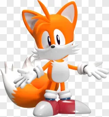 Classic Tails character 3D render standing on a transparent background.