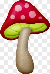 A cute red mushroom with white spots on a transparent background.