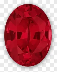 A brilliant faceted red oval ruby gemstone displayed on a transparent background.
