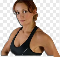 A fit woman in athletic wear stands on a transparent background.