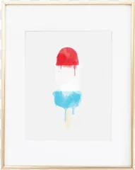 Framed watercolor popsicle wall art displayed on a transparent background.