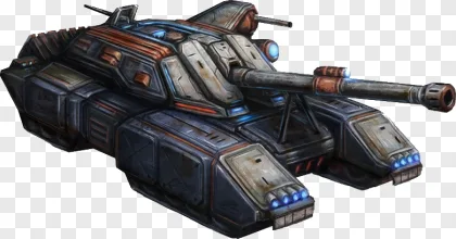 A futuristic sci-fi armored battle tank shown on a transparent background.