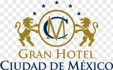 Gran Hotel Ciudad de México logo with gold lions and stars on a transparent background.