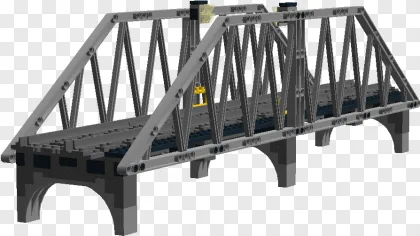 A grey truss bridge 3D model on a transparent background.