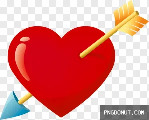 A cartoon red heart pierced by a yellow and blue arrow, perfect for Valentine's Day transparent PNG.