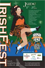 Irish fest event poster featuring a traditional dancer on a transparent background.