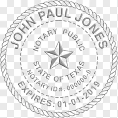 John Paul Jones Texas notary public seal with a star on a transparent background.