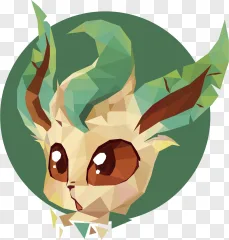 Low poly leaf fox creature illustration presented on a transparent background.