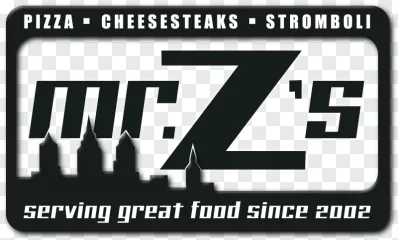 Mr Zs pizza cheesesteaks and stromboli restaurant sign on a transparent background.