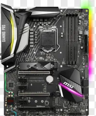 An MSI gaming motherboard with vibrant RGB lighting shown on a transparent background.