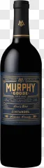A Murphy-Goode Zinfandel wine bottle with a blue and gold label on a transparent background.