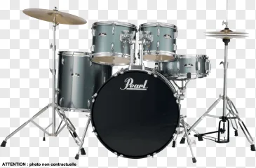 A Pearl drum kit with cymbals and hardware on a transparent background.