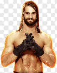 A professional wrestler posing with a glowing fiery aura on a transparent background.