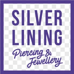 A purple Silver Lining piercing and jewellery typography logo displayed on a transparent background.