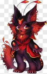A vibrant mystical red crystal chibi fantasy creature stands proudly on a transparent background.