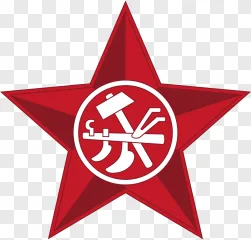 A red star emblem with a white circle on a transparent background.