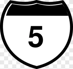 A black and white Route 5 highway shield sign on a transparent background.