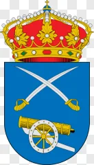 A royal crown coat of arms with crossed swords and cannon on a transparent background.