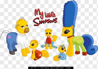 The Simpson Family As Ponies cartoon characters on a transparent background.