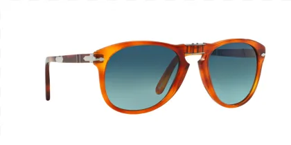 Tortoiseshell folding sunglasses with blue lenses shown on a transparent background.