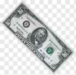 A United States fifty dollar bill on a transparent background.
