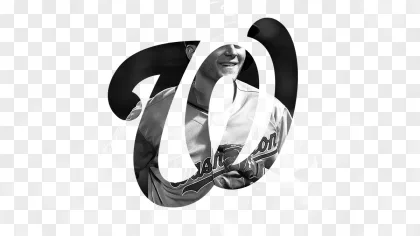A smiling Washington Nationals baseball player wearing a uniform on a transparent background.