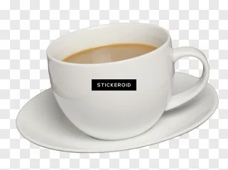 A white coffee cup and saucer filled with coffee on a black background.