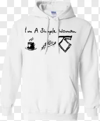 A white hoodie featuring a coffee cup, pizza slice, and yoga pose design on a transparent background.