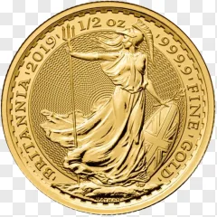 A 2019 Britannia gold coin on a transparent background.