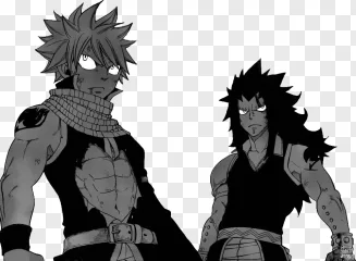 A fierce anime character duo is shown in black and white on a transparent background.