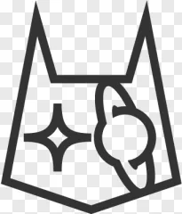 A minimalist black cat head logo containing a star and planet on a transparent background.