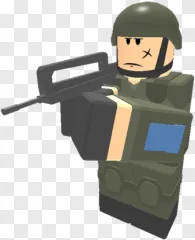 A blocky soldier character holding a rifle on a transparent background.