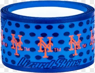 A roll of blue Lizard Skins grip tape with orange New York Mets logos on a transparent background.