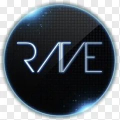 Blue neon rave logo on a transparent background.