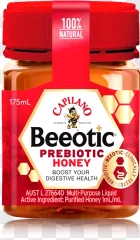 A Capilano Beiotic Prebiotic Honey jar on a transparent background.